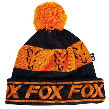 Fox Black Orange Lined Bobble Beanie bélelt téli sapka