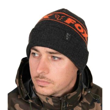 Fox Collection Beanie Hat Black Orange téli sapka