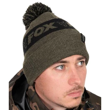 Fox Collection Bobble Beanie Green Black téli sapka