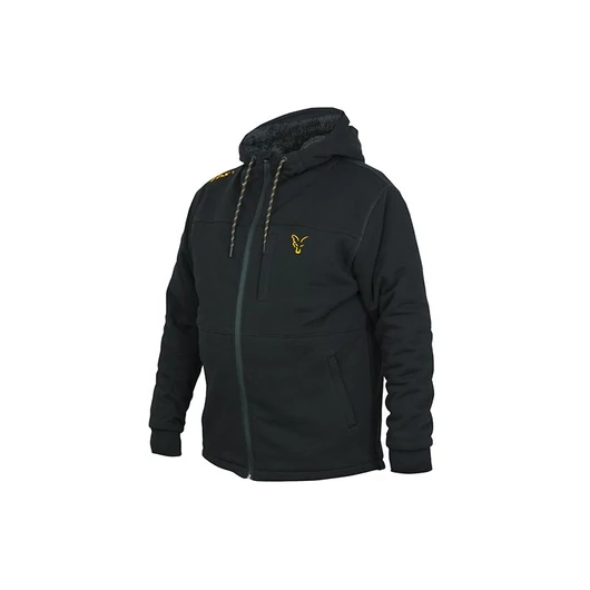 Fox Collection Black Orange Sherpa Hoody bélelt kapucnis felső