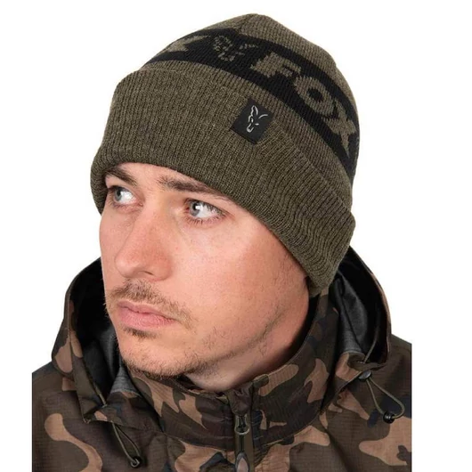 Fox Collection Beanie Hat Green Black téli sapka