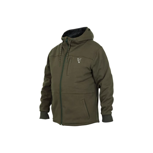 Fox Collection Green Silver Sherpa Hoody bélelt kapucnis felső