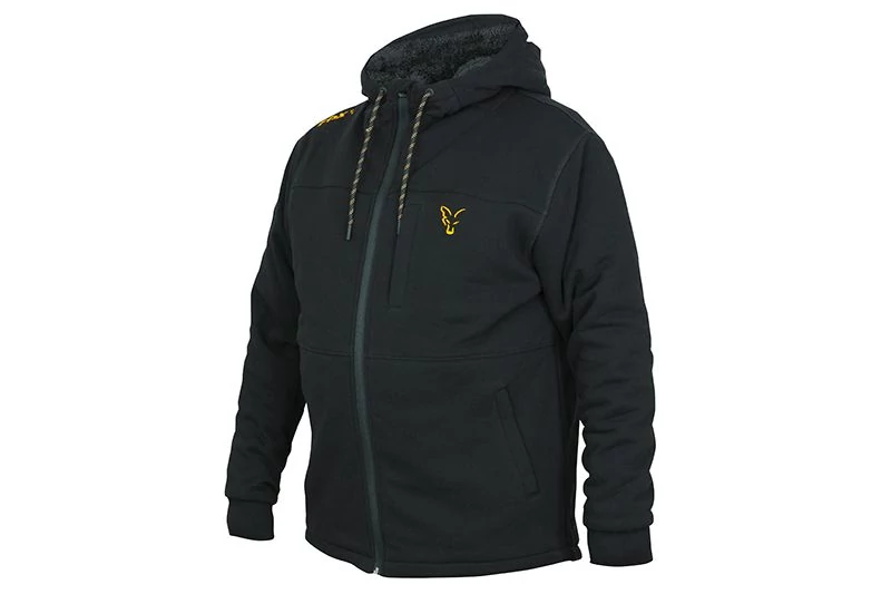Fox Collection Black Orange Sherpa Hoody bélelt kapucnis felső