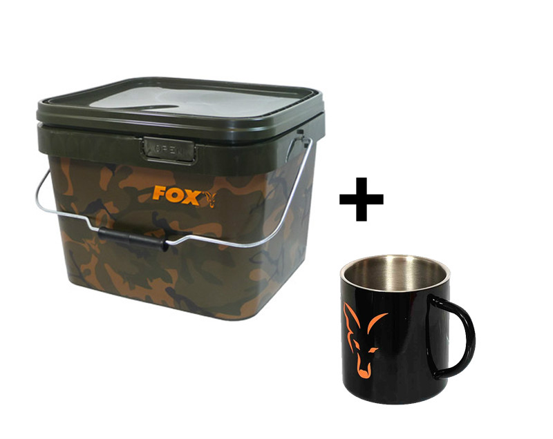 Fox Camo Square Bucket+Stainless Steel Mug Combo