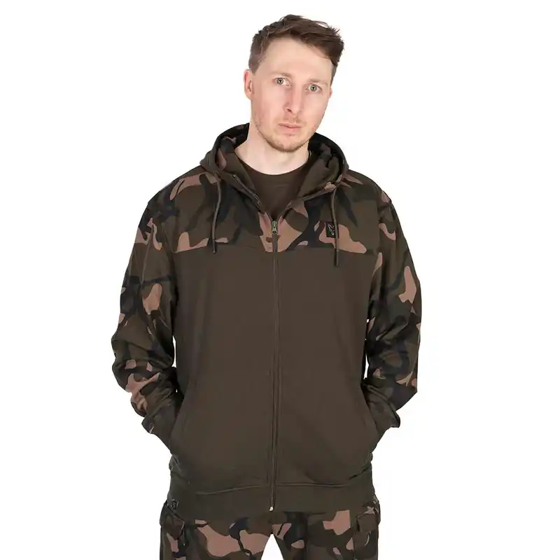 Fox LW Khaki / Camo Split Zip Hoody kapucnis felső