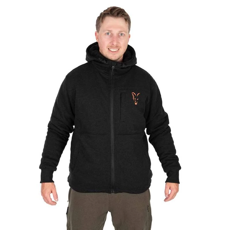 Fox Collection Sherpa Jacket Black & Orange bélelt felső