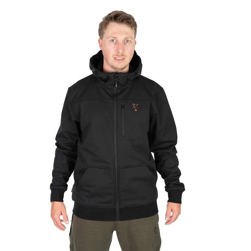 Fox Collection Soft Shell Jacket Black & Orange kapucnis kabát